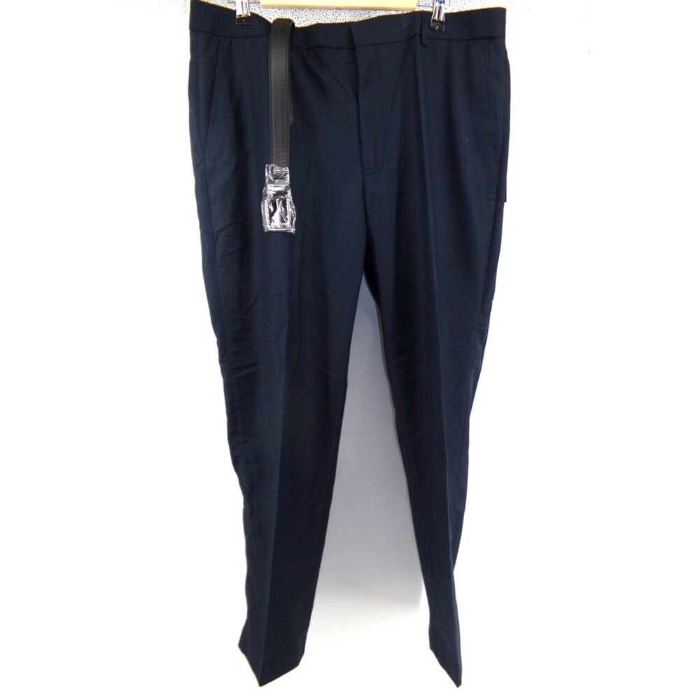 Enrico Bertucci Mens Belted Flat Front Dress Pants Navy Blue 38x30 (39X30)